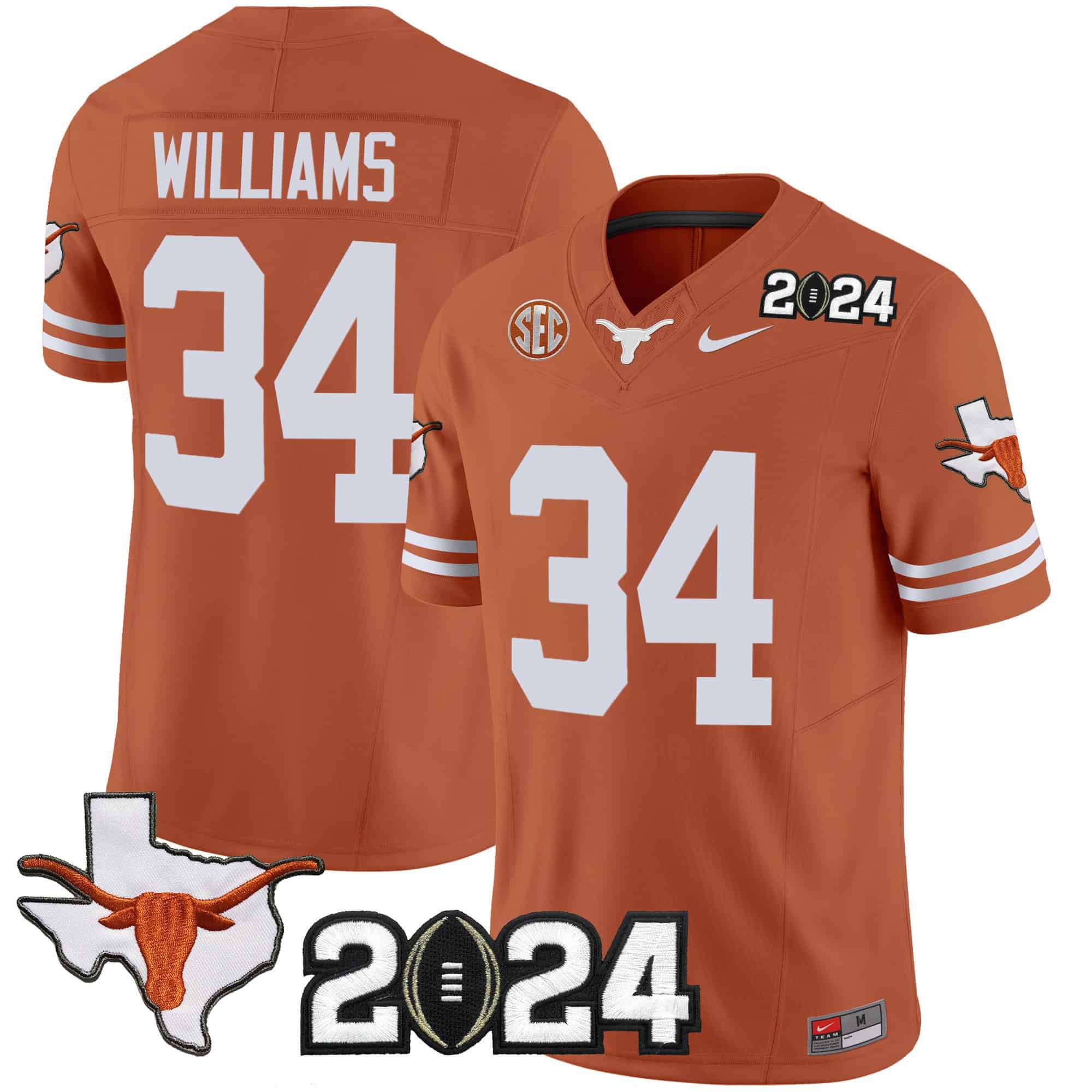 Men Texas Longhorns #34 Williams Orange 2024 Nike Vapor Limited NCAA Jersey style 1->indianapolis colts->NFL Jersey